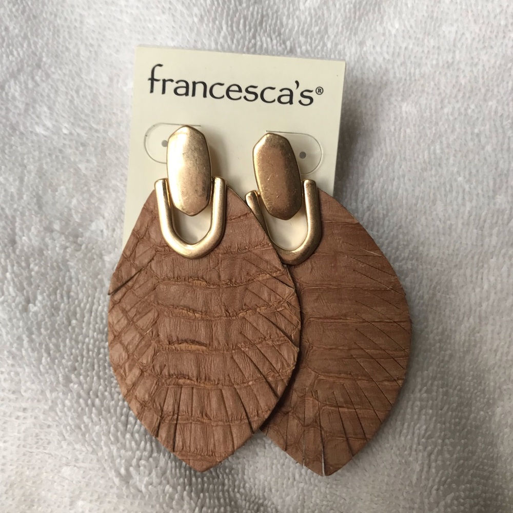 NWT Leather Feather Earrings